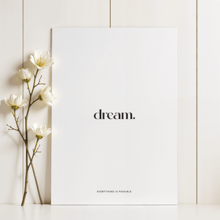 Personalised Quote Poster leaning on a white surface with a white flowering branch beside it