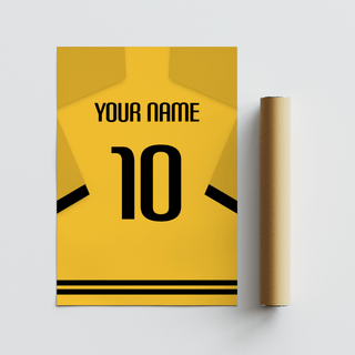 Rolled print with Football Shirt Poster in Yellow with Black Sleeve Stripes featuring number ten and text your name