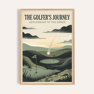 Framed print close-up of golf landscape art print with a minimalist golf course green illustration