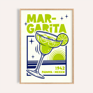 Framed close-up of Margarita Art showing a green margarita glass with lime illustration and pop-art style