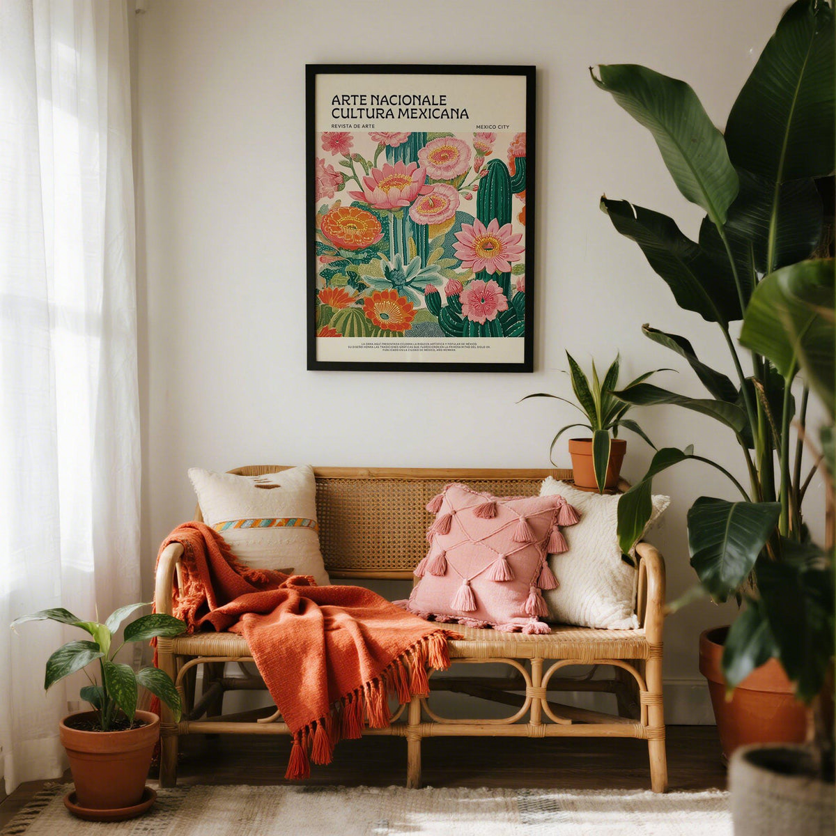 Retro botanical wall art titled Vintage Mexican Poster for boho decor.