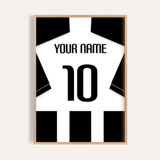 Football Shirt Poster in Black and White Stripes with Black Sleeves