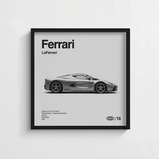 Modern Italian Hybrid Hypercar Poster in black and gray for home office or study wall art