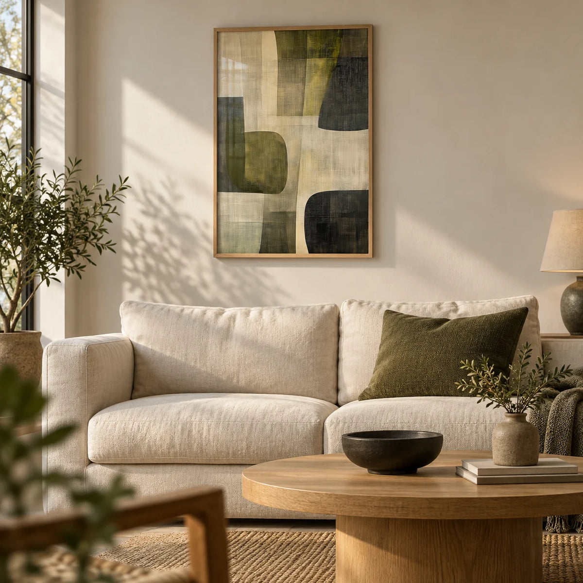 Abstract Art Print, framed on the wall of a calm living room