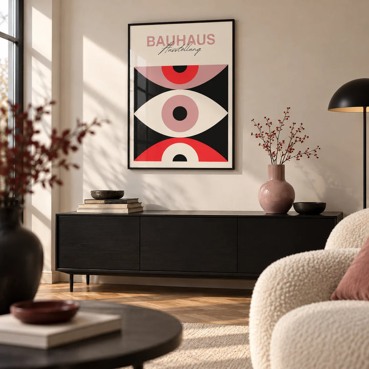 Abstract Eye Poster, framed on the wall of a design-led city-flat living room