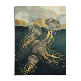 Abstract Jelly Fish Wall Art, shown as an unframed paper print on a plain white background