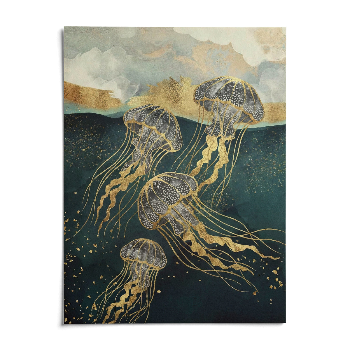 Abstract Jelly Fish Wall Art, shown as an unframed paper print on a plain white background