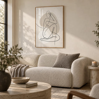 Abstract Line Art Poster, framed on the wall of a calm neutral living room