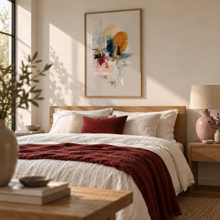 Abstract Wall Art, framed on the wall of a calm bedroom