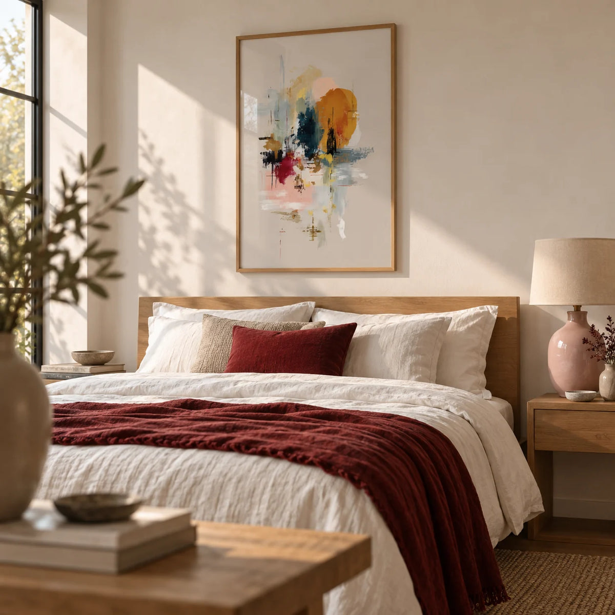 Abstract Wall Art, framed on the wall of a calm bedroom