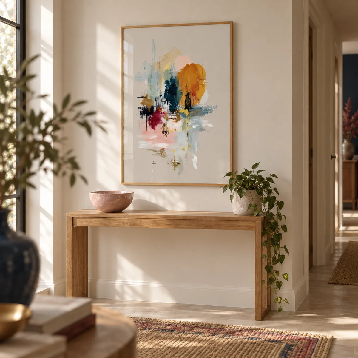 Abstract Wall Art, framed on the wall of a calm hallway