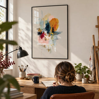 Abstract Wall Art, framed on the wall of a creative home office