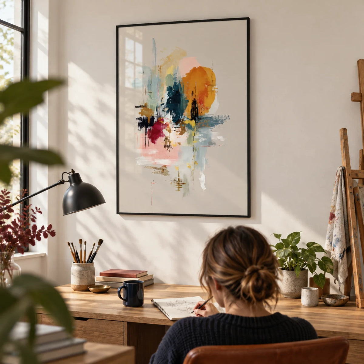 Abstract Wall Art, framed on the wall of a creative home office