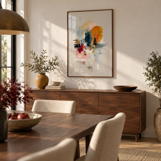 Abstract Wall Art, framed on the wall of a modern dining room