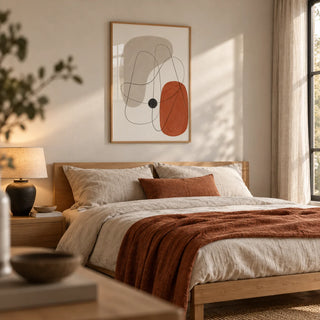 Abstract Wall Poster, framed on the wall of a warm minimal bedroom