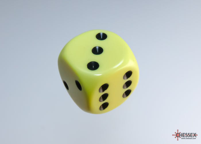 Chessex - 12D6 Opaques jaunes pastel/noirs Accessoires - Dés - Classiques