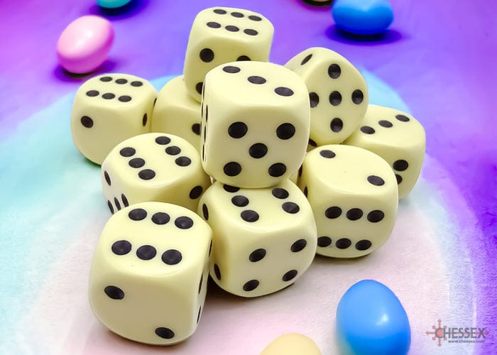 Chessex - 12D6 Opaques jaunes pastel/noirs Accessoires - Dés - Classiques