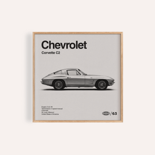 Classic American Sports Car Poster side profile illustration in grey for stylish wall decor