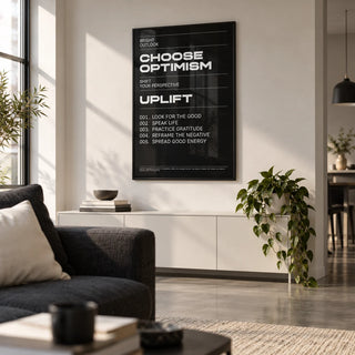 Affirmation Print, framed on the wall of a first-flat living room (22-28) in a city flat with a polished concrete floor