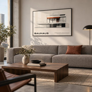 Architecture Art Print, framed on the wall of a modern city apartment living room
