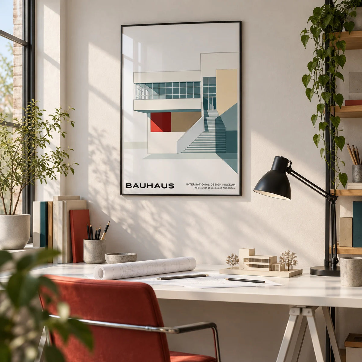 Architecture Posters, framed on the wall of a architect's home studio in a home office