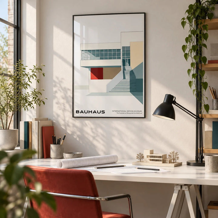 Architecture Posters, framed on the wall of a architect's home studio in a home office