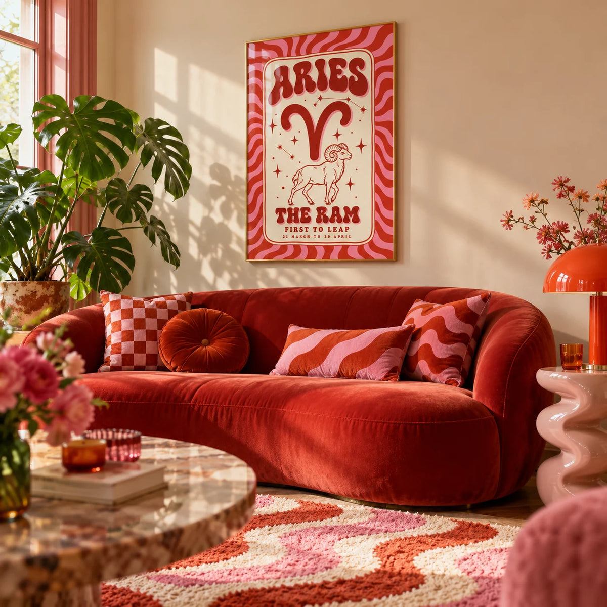 Aries Print, framed on the wall of a maximalist living room