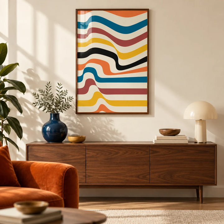 Art Work for Wall, framed on the wall of a retro modern living room with a warm cream wall