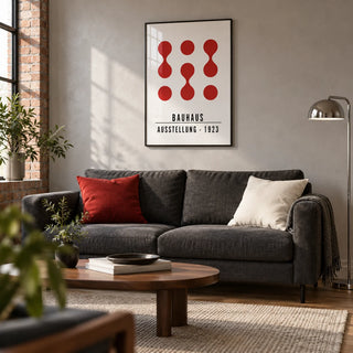 Artwork for Office Walls, framed on the wall of a modern living room in a converted UK warehouse flat with a pale grey plaster wall and timber floor