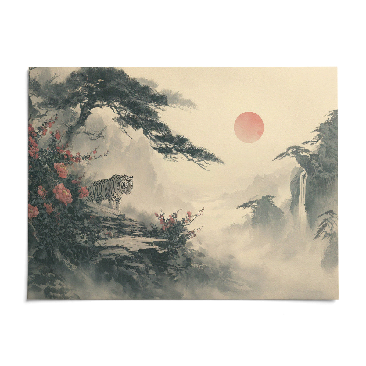 Asian Landscape Print, shown as an unframed paper print on a plain white background