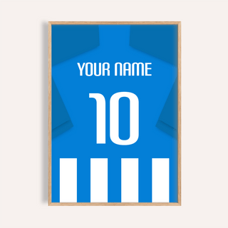 Football Shirt Poster in Blue and White Stripes with Blue Sleeves