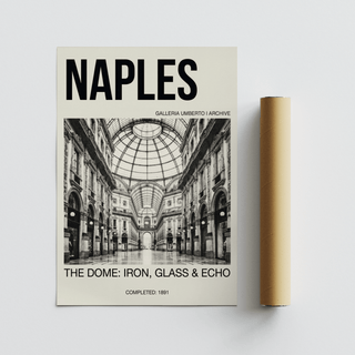 Galleria Umberto art print with a vintage-style photographic dome interior beside a packaging tube