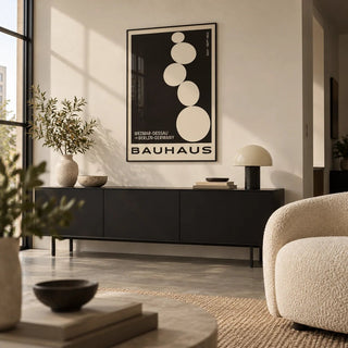 Balancing Stones Wall Art, framed on the wall of a modern city-flat living room