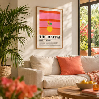 Bar Wall Art, framed on the wall of a bright garden room with glass doors and a warm white wall in a living room
