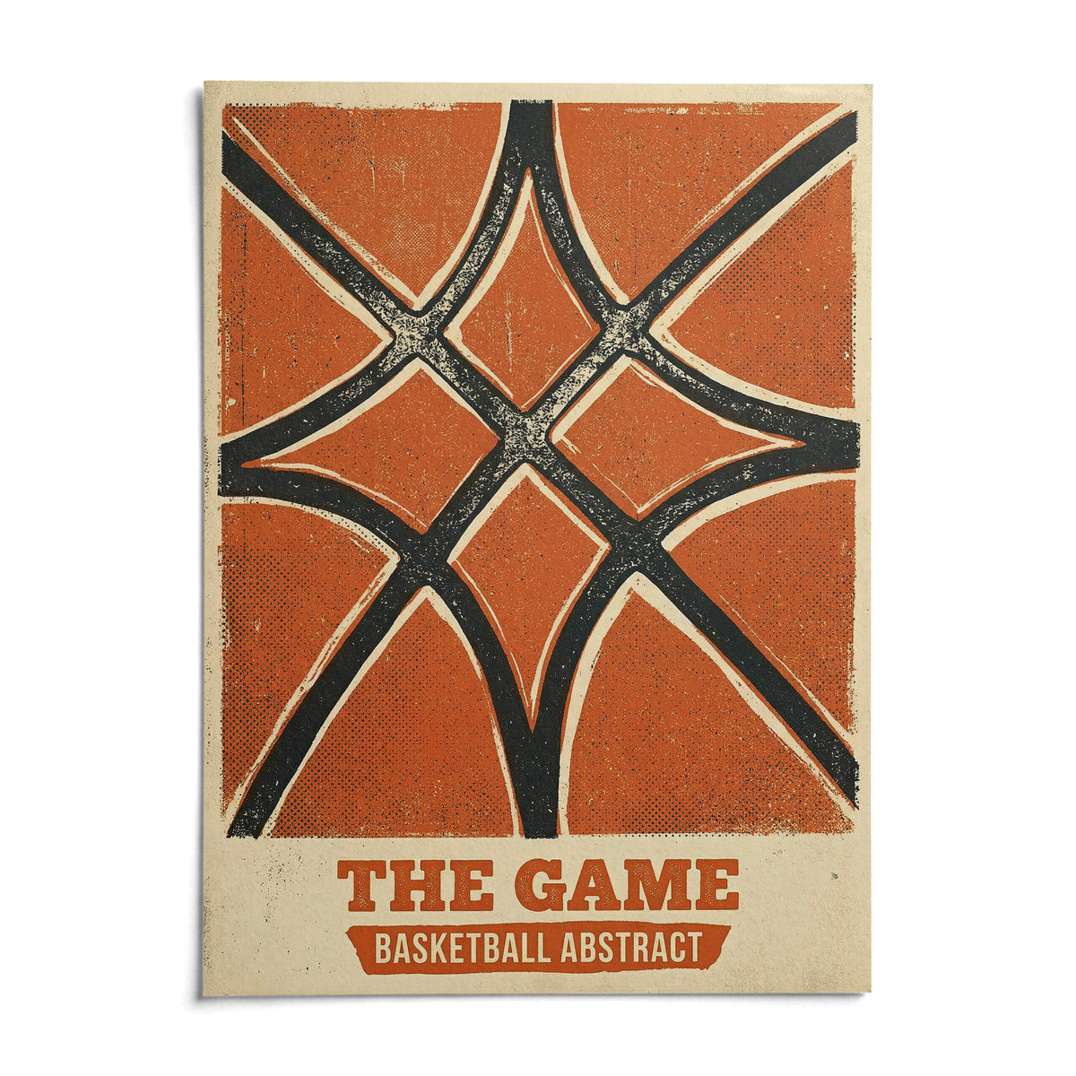 Basketball Abstract Print, shown as an unframed paper print on a plain white background