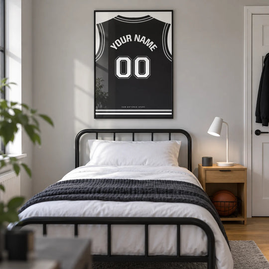 Camiseta de baloncesto personalizada - Negra con número blanco