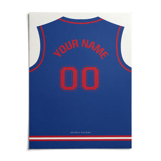 Basketball Jersey Poster in Blue with Red Number, shown as an unframed paper print on a plain white background