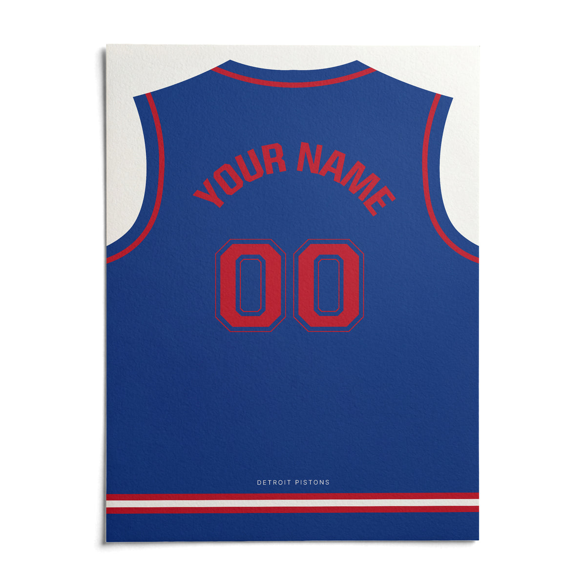 Basketball Jersey Poster in Blue with Red Number, shown as an unframed paper print on a plain white background