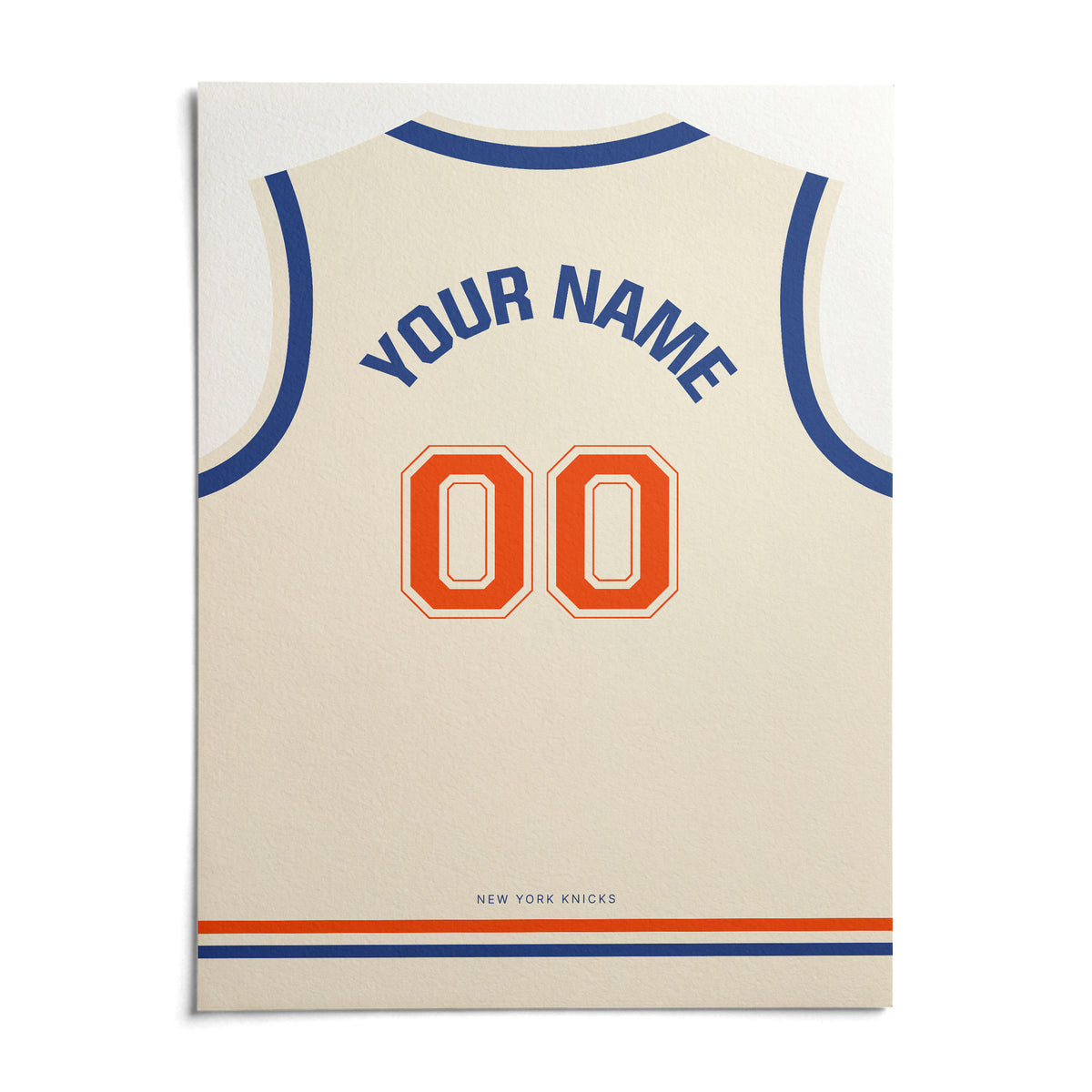Basketball Jersey Poster in Cream with Orange Number, shown as an unframed paper print on a plain white background