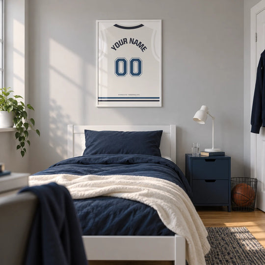 Individuelles Basketballtrikot – Weiß mit marineblauer Nummer