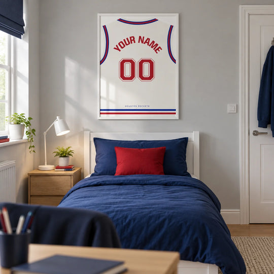 Individuelles Basketballtrikot – Weiß mit roter Nummer