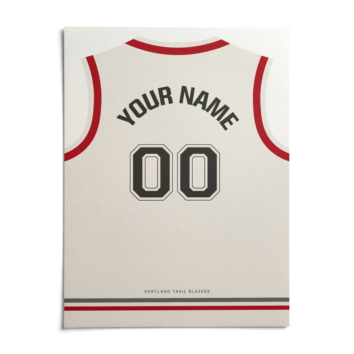 Basketball Jersey Poster in White with Red Sleeves and Black Number, shown as an unframed paper print on a plain white background