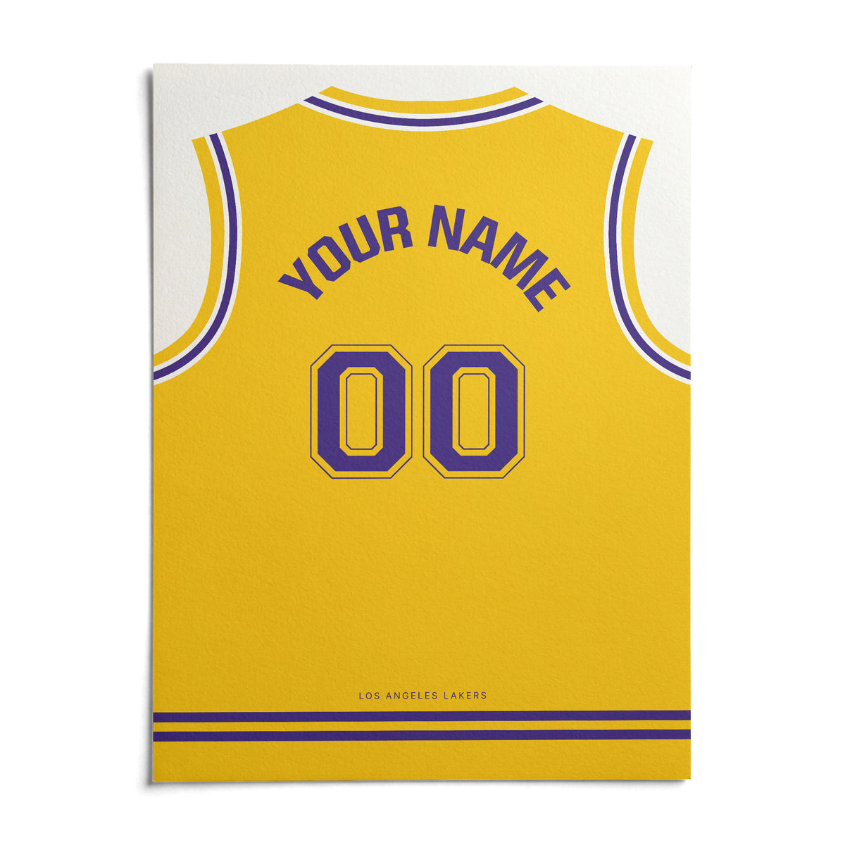 Basketball Jersey Poster in Yellow with Purple Number, shown as an unframed paper print on a plain white background
