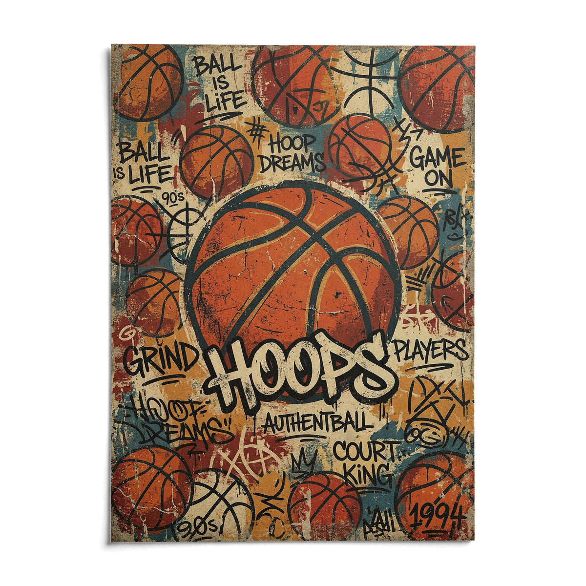 Basketball Wall Art, shown as an unframed paper print on a plain white background