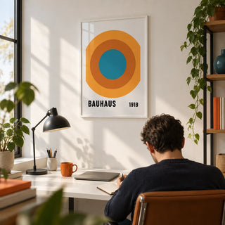 Bauhaus Circle Poster, framed on the wall of a design-led home office
