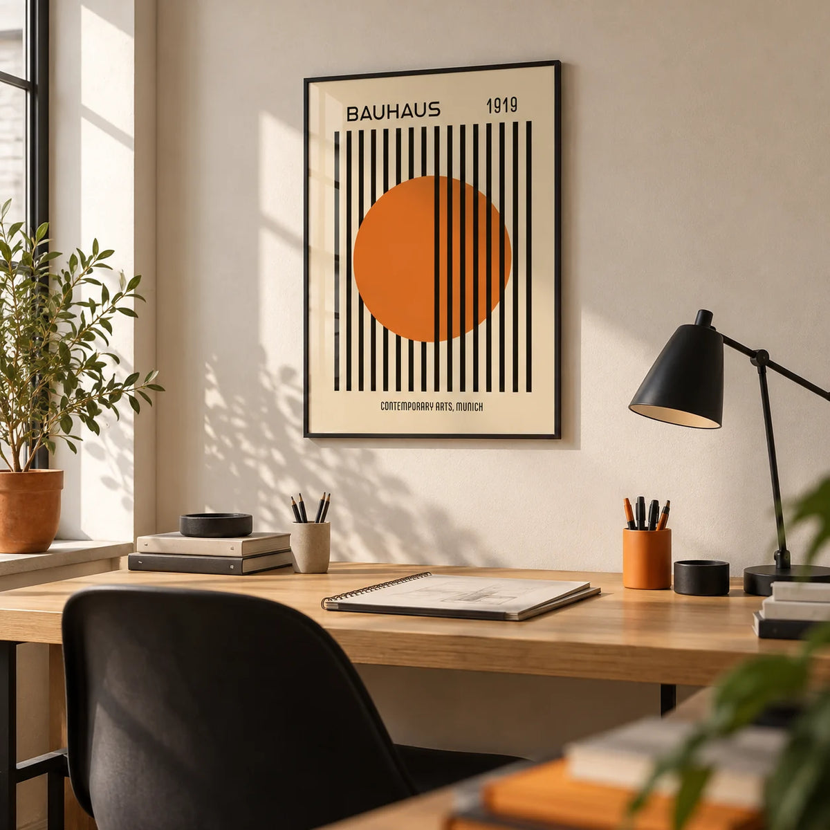 Bauhaus Decor, framed on the wall of a design studio in a home office