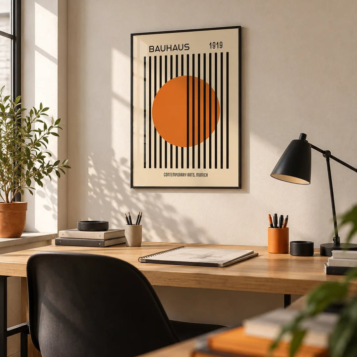 Bauhaus Decor, framed on the wall of a design studio in a home office