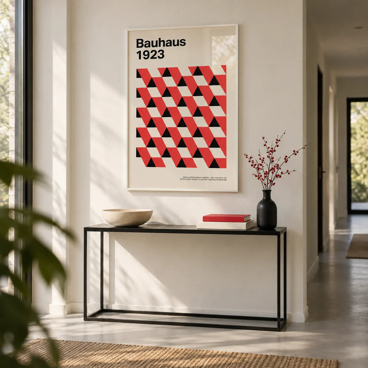 Bauhaus Pictures, framed on the wall of a crisp modern hallway
