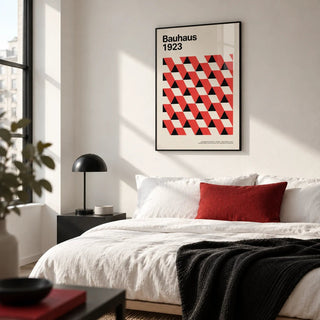 Bauhaus Pictures, framed on the wall of a crisp monochrome bedroom in a city flat