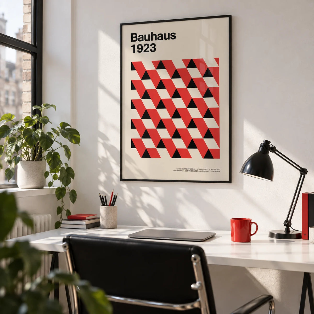 Bauhaus Pictures, framed on the wall of a design studio in a city flat in a home office